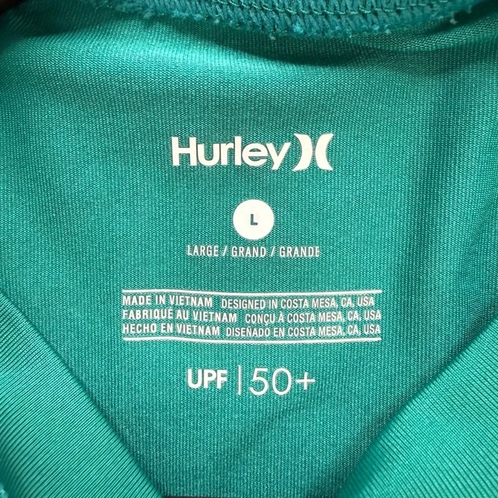 Hurley Logo Long Sleeve Rash Guard Swim Shirt Regular L Teal UPF 50+ Performance